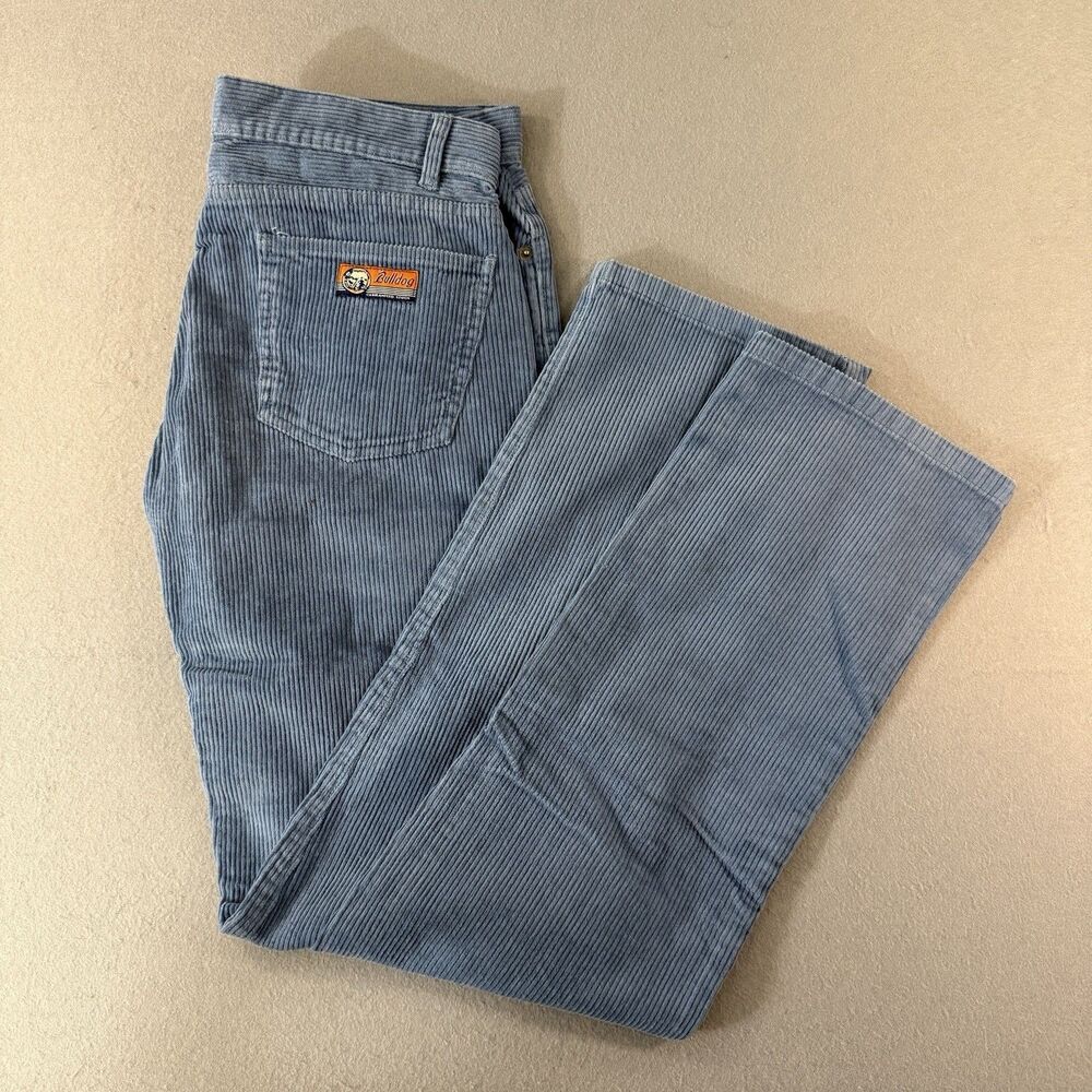 Vintage Y2K Bulldog Blue Corduroy Pants Size 11 W32 9.5" Rise Button Fly EUC